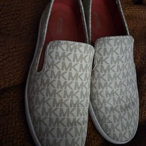 Michael‎ Kors Monogram Slip-On Sneakers | Coral Accent | Logo Detail